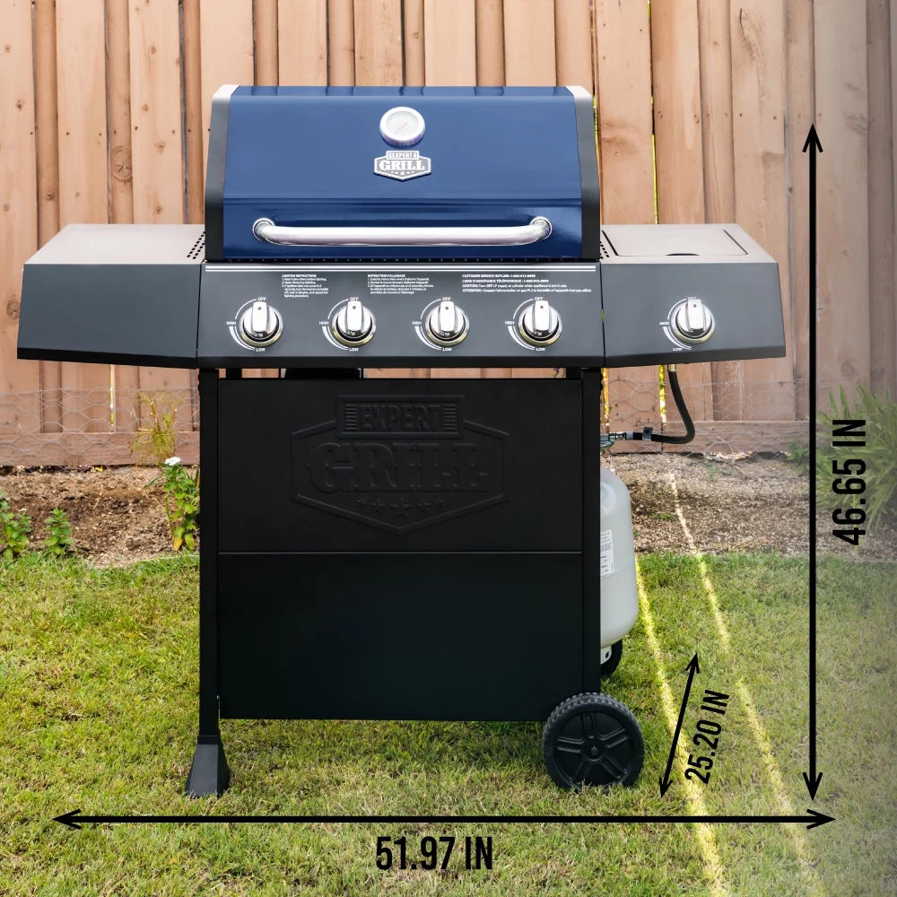 Expert Grill 4 Burner Propane Gas Grill with Side Burner, Blue L91857