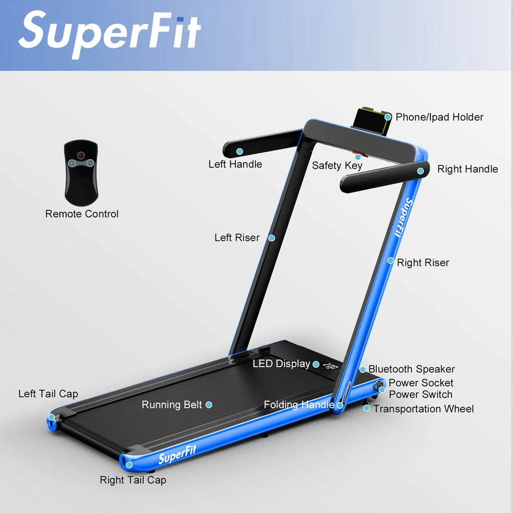 SuperFit 2 in 1 Folding Treadmill with APP Control Speaker Black D991