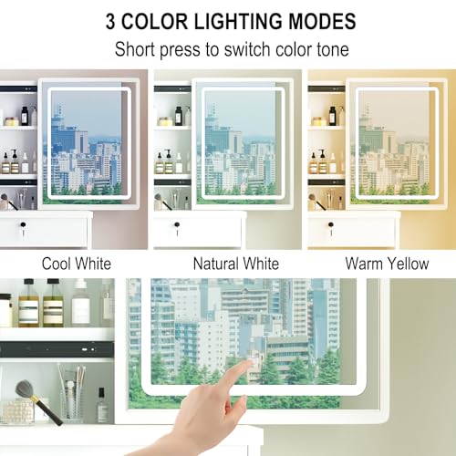 Vanity Desk with Mirror and Lights, 3 Lighting Modes, White T175312