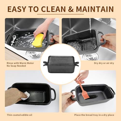 Cast Iron Bread Pan with Lid 9"x5", Set of 2 (Black) N777454