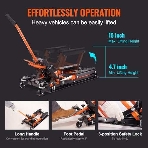 Steel Hydraulic Motorcycle Jack Stand, 1500 LBS Scissor Lift with 4 Wheels X495711