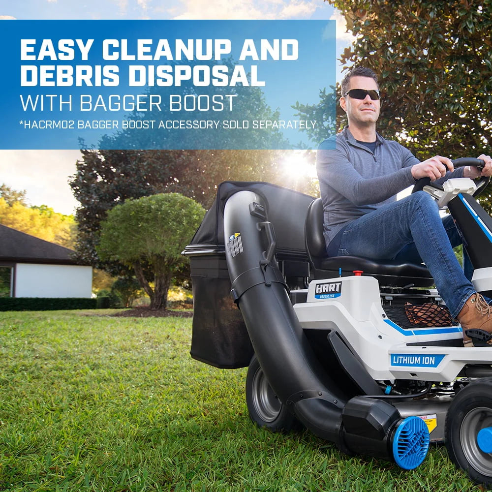 HART 80-Volt 30-inch Lithium-Ion Riding Lawn Mower Kit with Super Charger D621388