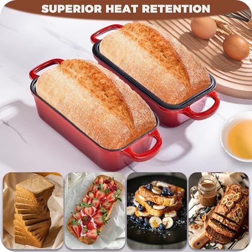 Cast Iron Bread Loaf Pan with Lid, Enameled, 9x5, Set of 2, Cherry M2023