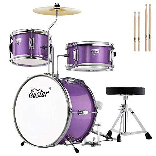 Eastar 3-Piece Kids Drum Kit for Beginners, 14 Inch, Metallic Sky Blue Y27429