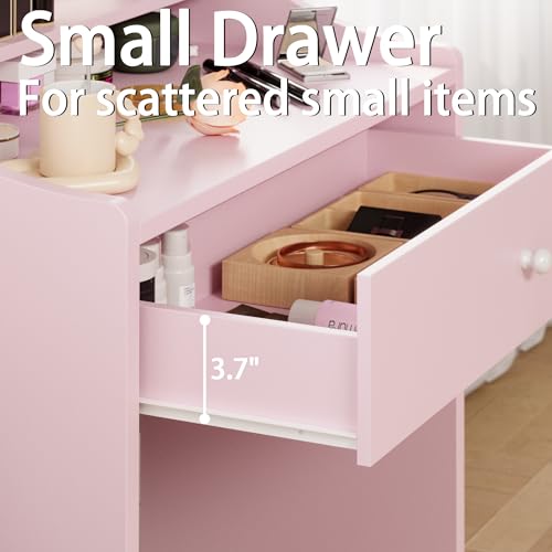 LIKIMIO Small Makeup Vanity Desk with Mirror and Lights, White S9485