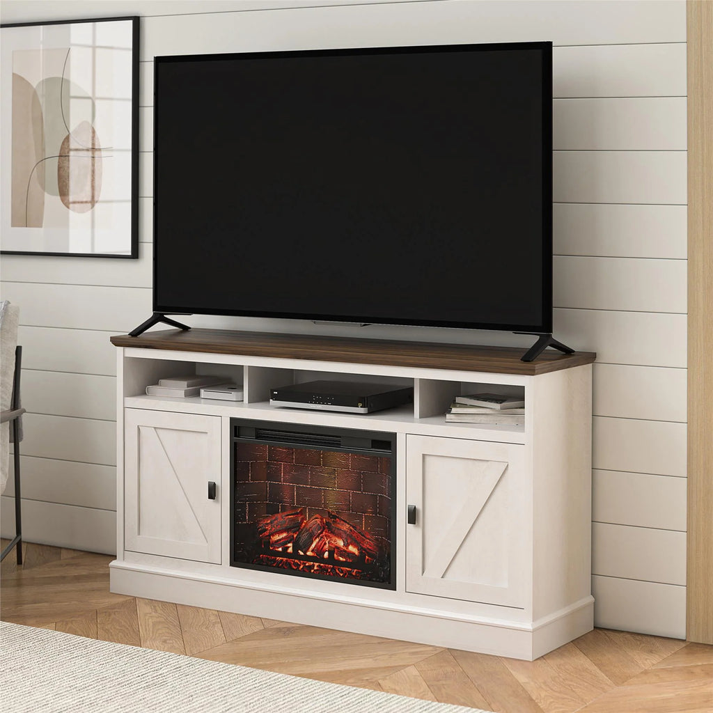 Ameriwood Home Ashton Lane Electric Fireplace TV Stand for TVs up to 65, Black Oak D206311
