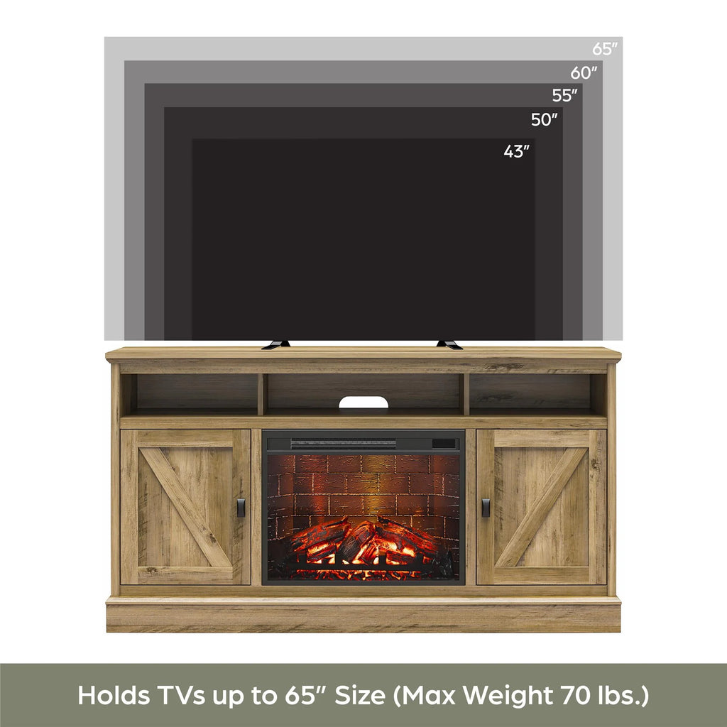 Ameriwood Home Ashton Lane Electric Fireplace TV Stand for TVs up to 65, Black Oak D206311