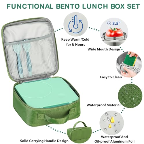 Bento Lunch Box Set for Kids with Soup Thermo, Leak-Proof, 4 Compartment, Black W97698