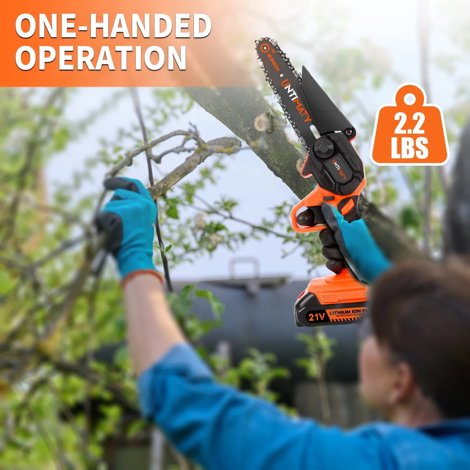 UNTIMATY 6-Inch Mini Chainsaw with 2 Batteries and 2 Chains E88333
