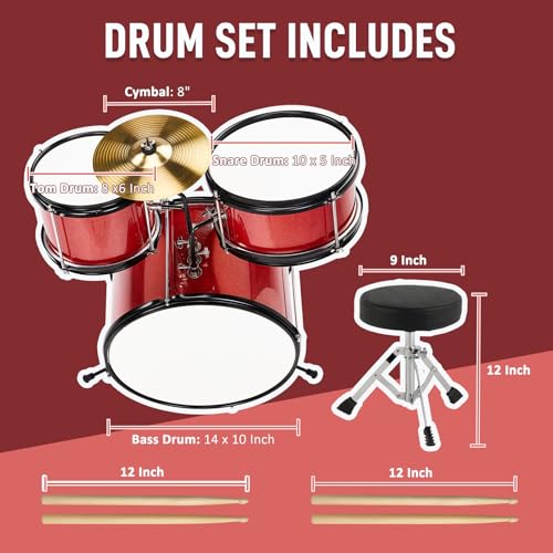 Ktaxon 3-Piece Kids Drum Set with Throne Stool, Pedal & Drumsticks, Black L8657