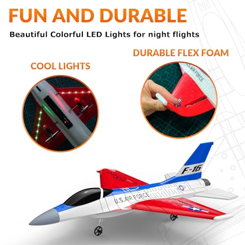 Remote Control Airplane F16 Falcon Fighter Jet with LED Lights for Adults and Kids E53365