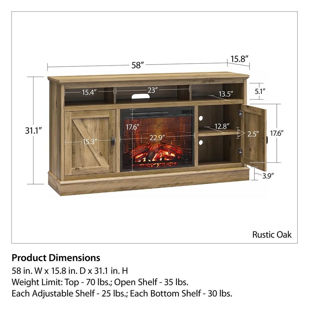 Ameriwood Home Ashton Lane Electric Fireplace TV Stand for TVs up to 65, Black Oak D206311