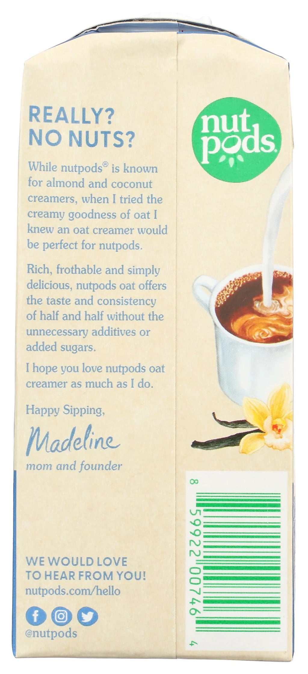 Nutpods Oat Unsweetened French Vanilla 11.2 fl oz, Pack of 12 T86589