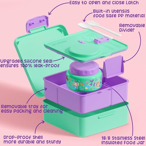 Fimibuke Bento Box for Kids with Thermos, 3-4 Compartment, Leakproof, BPA-Free L195