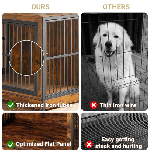 Rovibek 86" Stackable Dog Kennel Furniture with Removable Divider & 3 Doors, Rustic Brown I176
