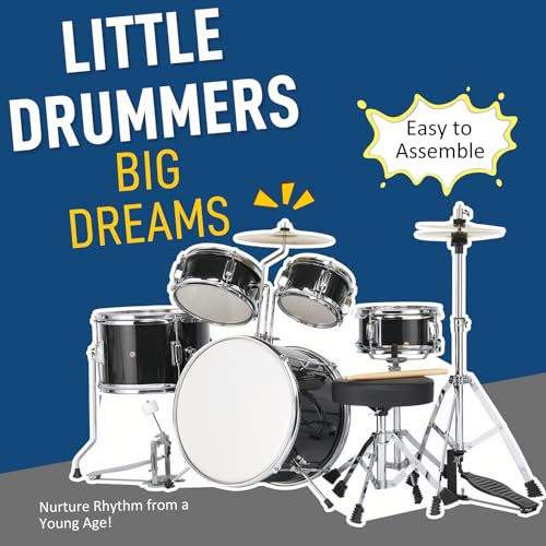 Ktaxon 5-Piece Junior Drum Set with Throne, Pedal & Drumsticks, Black Y61267