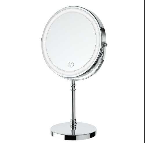 Lighted Makeup Mirror, Rechargeable Double Sided Magnifying Vanity Mirror, 3 Colors, 1x/10x F7514