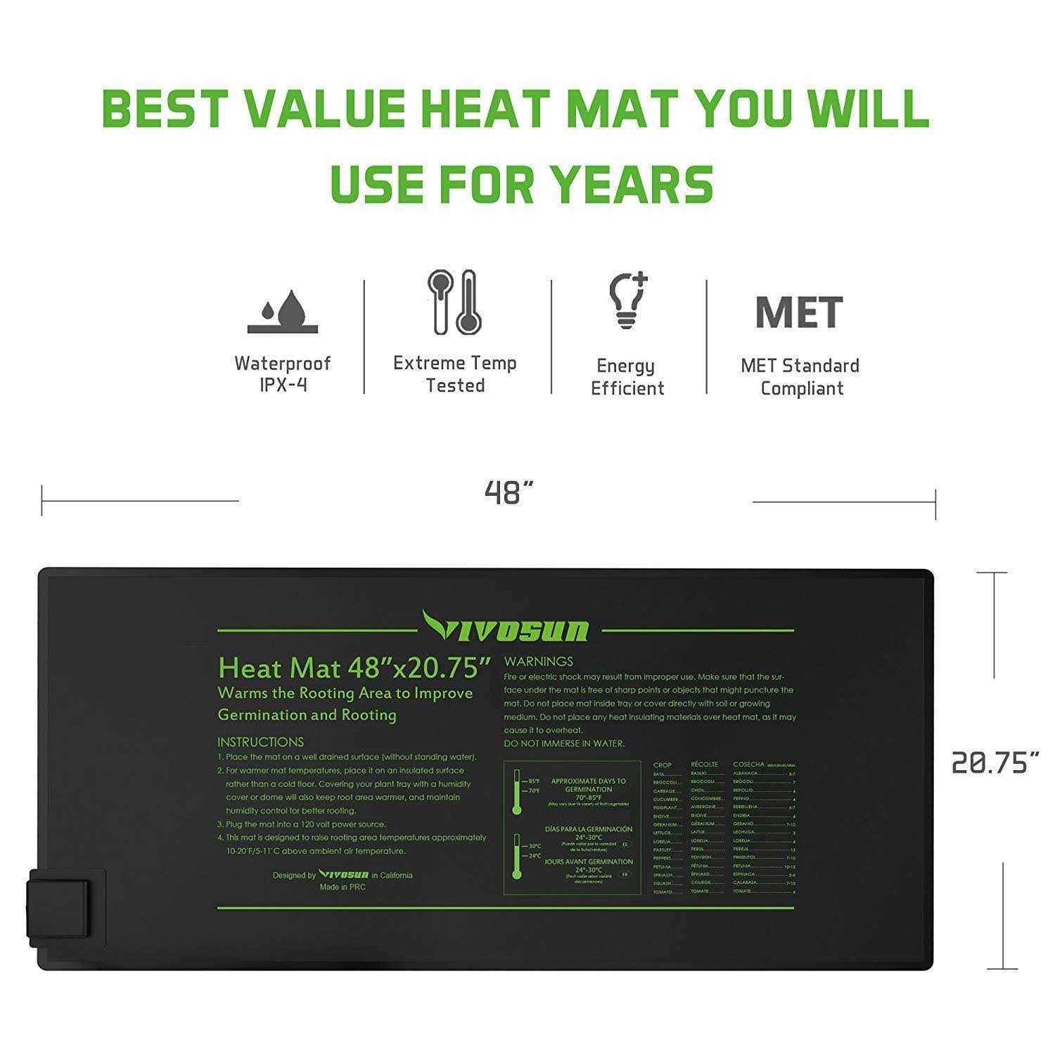 VIVOSUN Seedling Heat Mat with Digital Thermostat Combo Set D84218