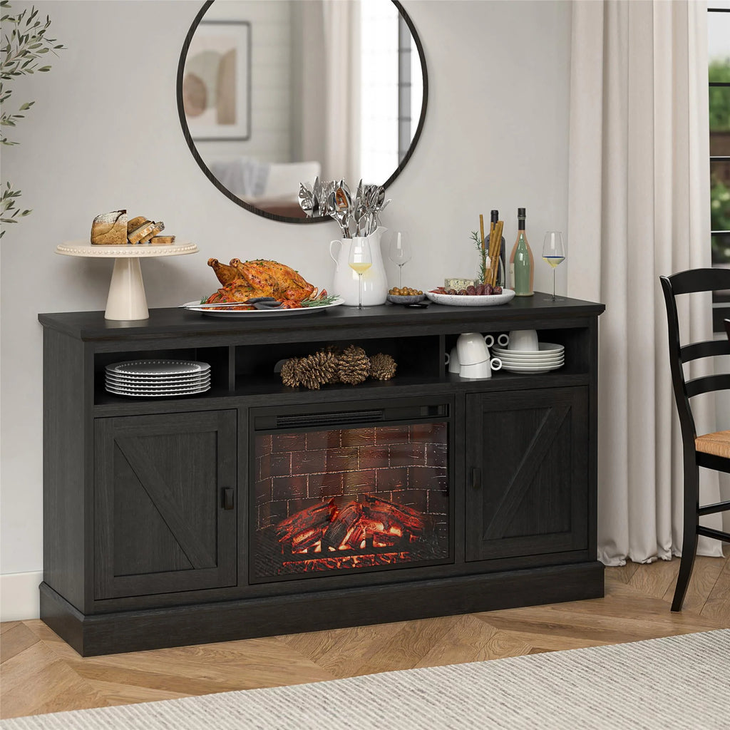 Ameriwood Home Ashton Lane Electric Fireplace TV Stand for TVs up to 65, Black Oak D206311