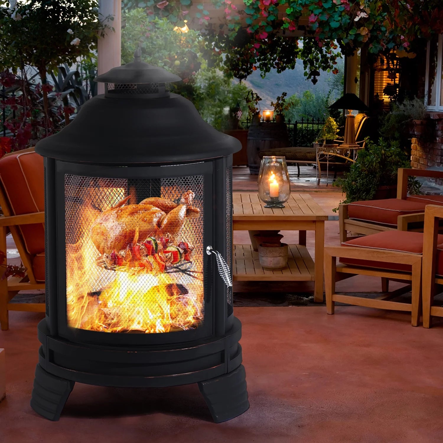 BaPiPro Fire Pit for Outside with Removable Grill, Black Pagoda Y790