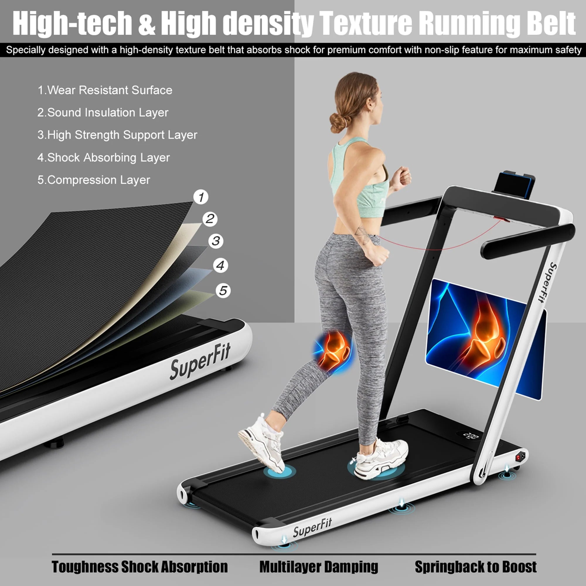 SuperFit 2 in 1 Folding Treadmill with APP Control Speaker Black D991