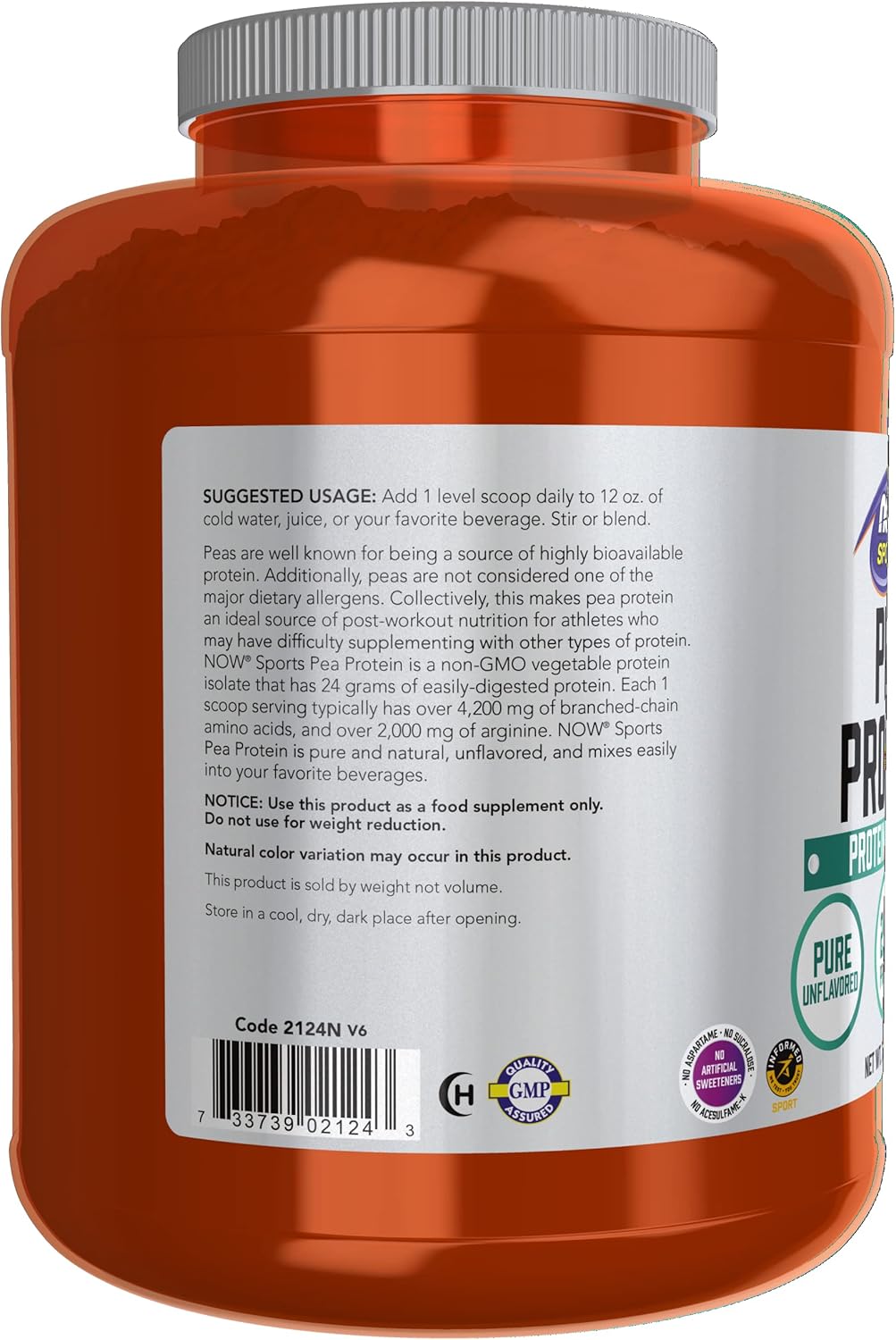 NOW Sports Nutrition Pea Protein 24g Unflavored Powder 7-Pound Pack of 2 O677484