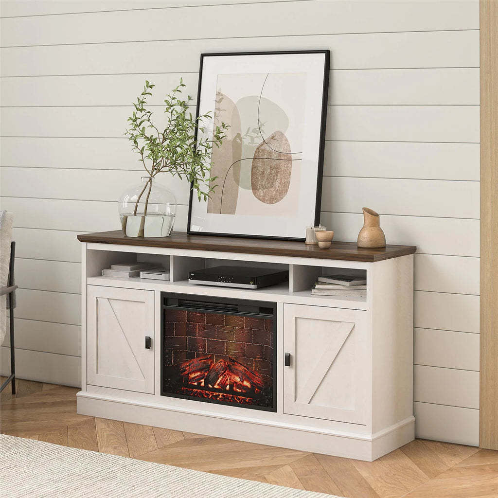 Ameriwood Home Ashton Lane Electric Fireplace TV Stand for TVs up to 65, Black Oak D206311