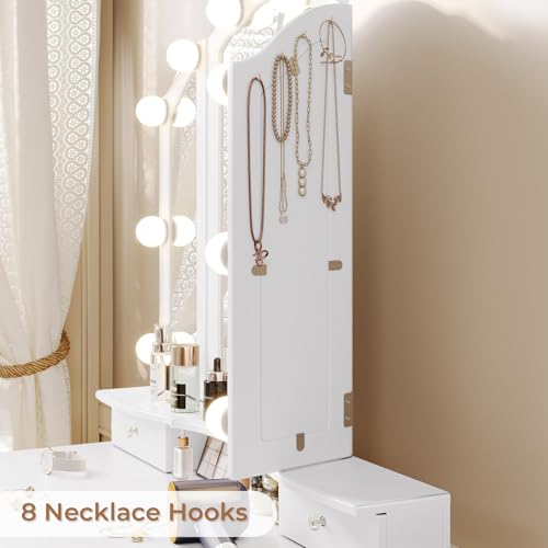 Tiptiper White Makeup Vanity with Lights, Mirror & Stool F7341