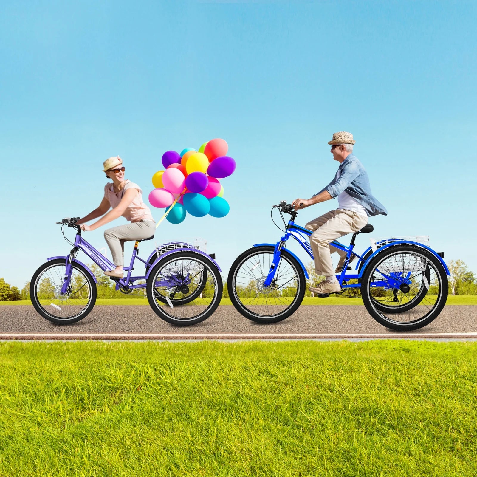 Slsy Mountain Tricycle for Adults, 7 Speed Three Wheel Bike with Cargo Basket I576
