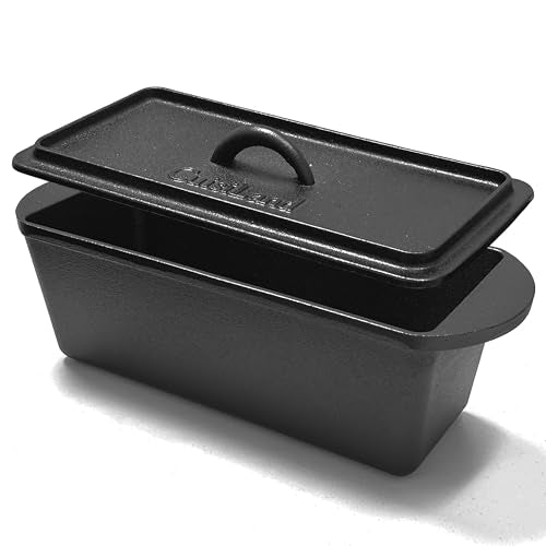 Cuisiland Rectangular Cast Iron Bread Loaf Pan, Heavy Duty 11x4.75x4,25" (14" L/Handles) with Lid (BLP137U)