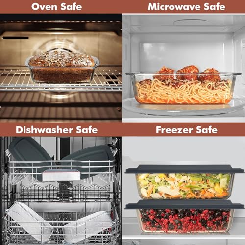 Razab Glass Loaf Pan with Lids, 7.6 Cups, Set of 2, Oven and Microwave Safe Z2943