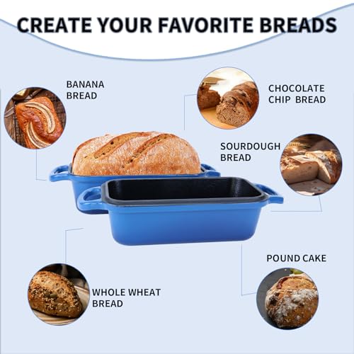 Enameled Cast Iron Bread Pan with Lid, 2 Piece Set, Lake Blue S82842