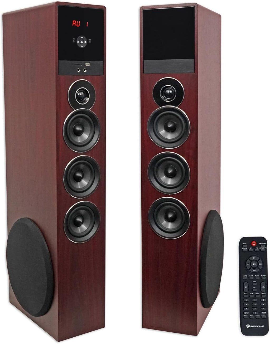 Rockville TM80C Cherry Powered Home Theater Tower Speakers 8" Sub D771069