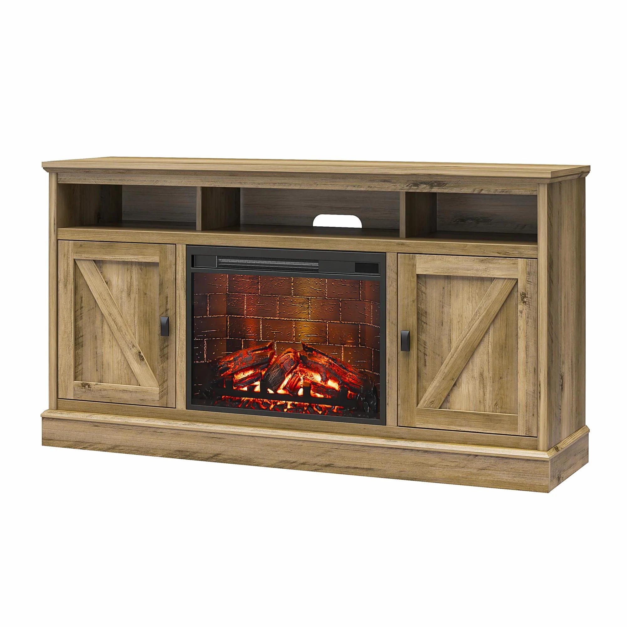 Ameriwood Home Ashton Lane Electric Fireplace TV Stand for TVs up to 65, Black Oak D206311