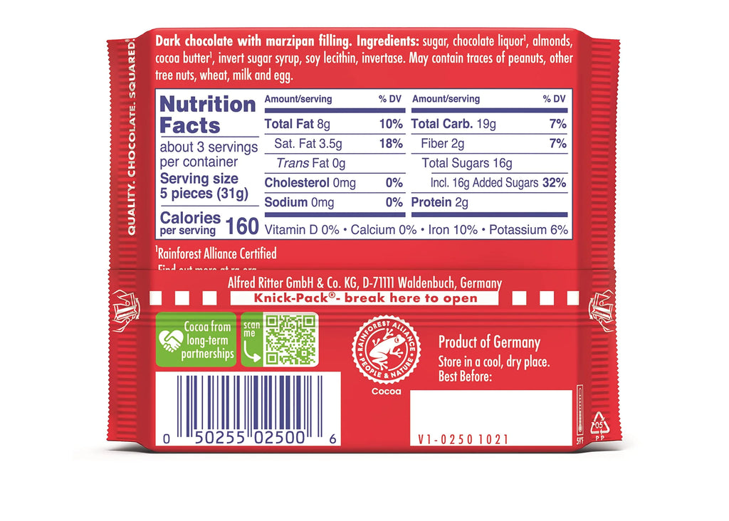 Ritter Sport Dark Chocolate with Marzipan Bars, 3.5 oz, 12-Pack H816