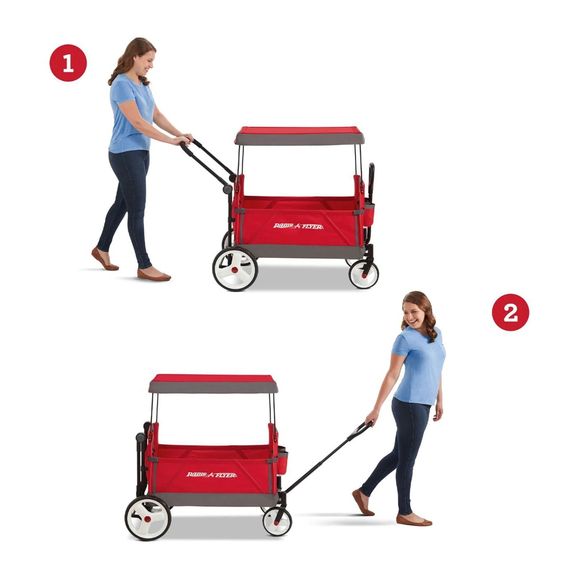 Radio Flyer Convertible Stroll N Wagon with Pull & Push Handle, Red/Black L75586