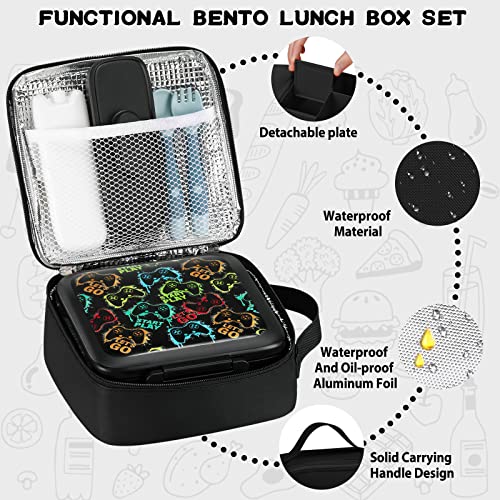 Bento Lunch Box for Kids with 5 Compartments and Thermos, Blue Dinosaur G749