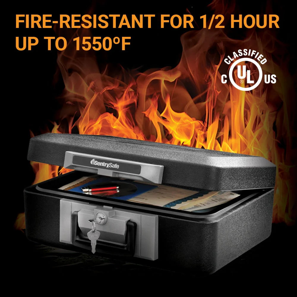 SentrySafe 1160 Fire-Resistant Box Safe with Key Lock, Black U9098
