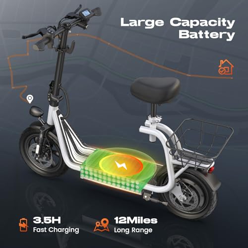 Caroma Peak Electric Scooter with Seat, LED Display, 12" Tires R874513