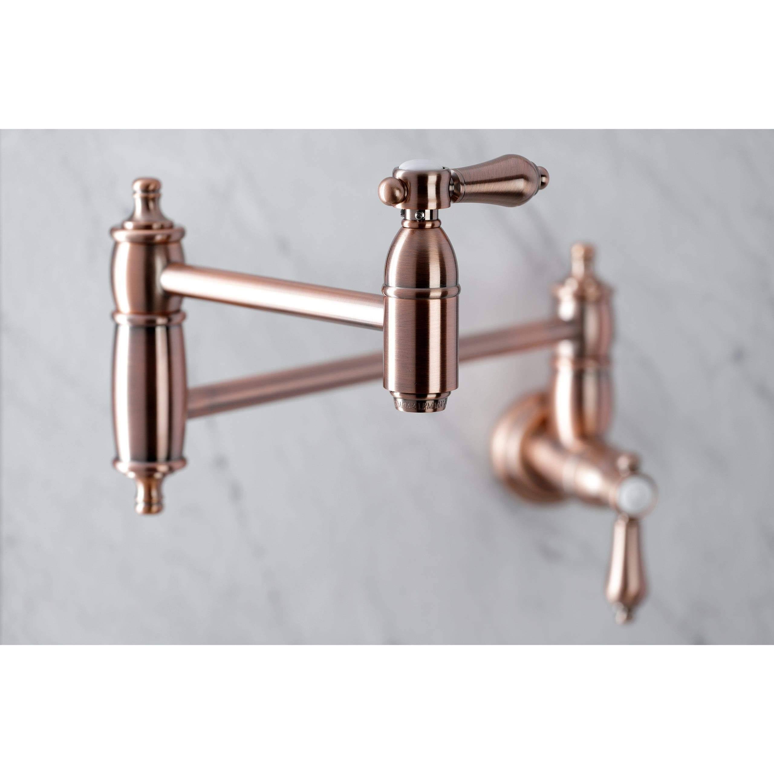 Kingston Brass Heirloom Wall Mount Pot Filler Kitchen Faucet Antique Copper B590