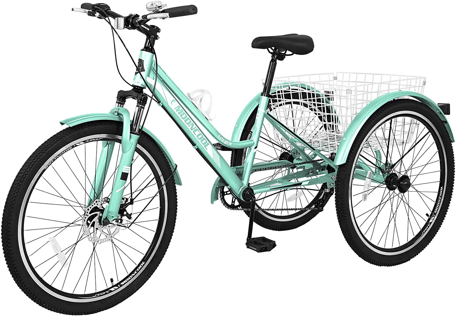 Slsy Mountain Tricycle for Adults, 7 Speed Three Wheel Bike with Cargo Basket I576