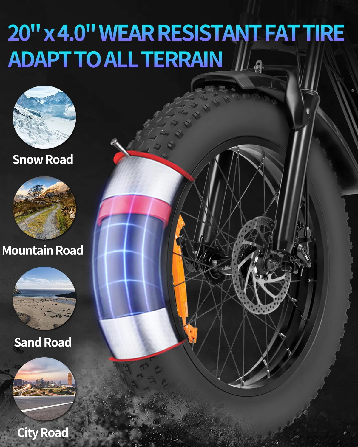 Ridstar Electric Bike for Adults, 20" Fat Tire, 1000W, Removable 48V/20Ah Battery R94788
