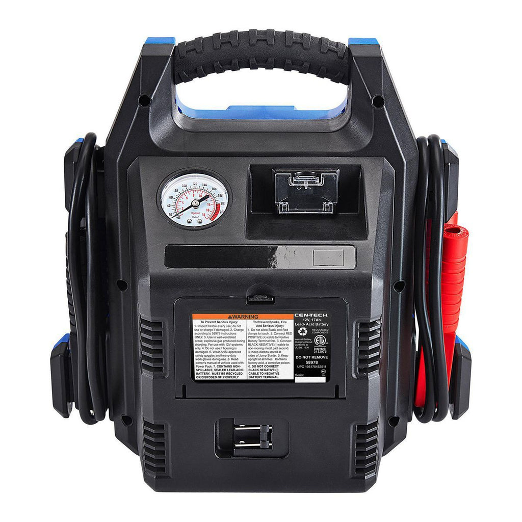 CEN-TECH 630 Peak Amp Portable Car Jump Starter with 150 PSI Air Compressor V5860
