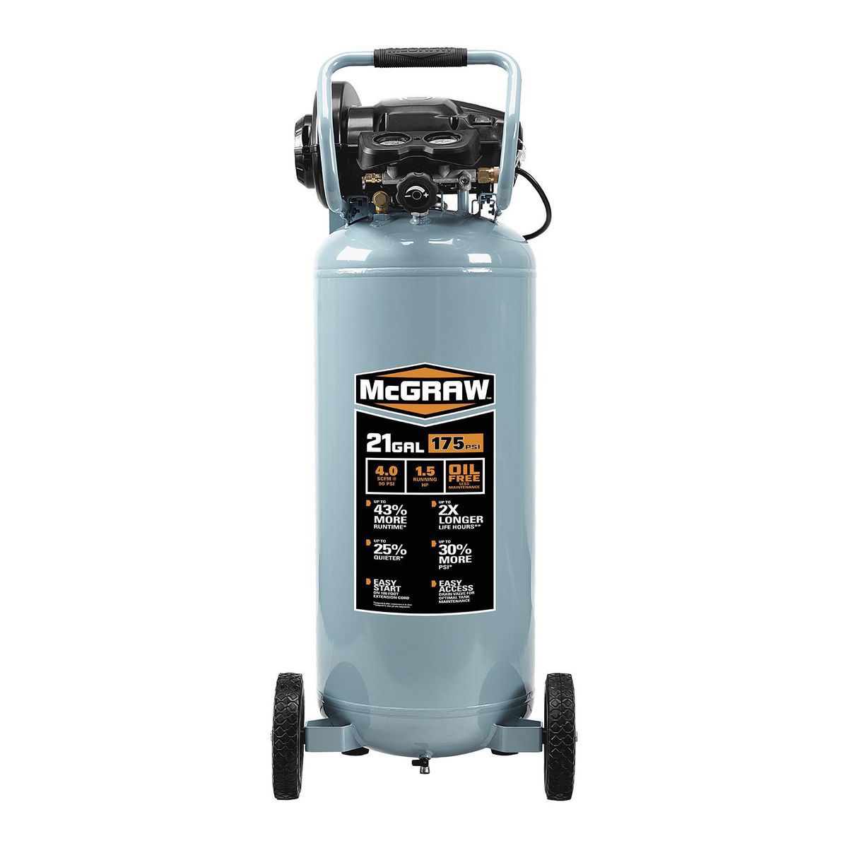 MCGRAW 21 Gallon 175 PSI Oil-Free Vertical Air Compressor J469210