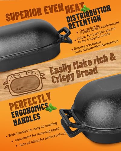 Cloche Loaf Dutch Oven, Pre-Seasoned, 9.5QT, Cast Iron Bread Pan with Lid Q8578