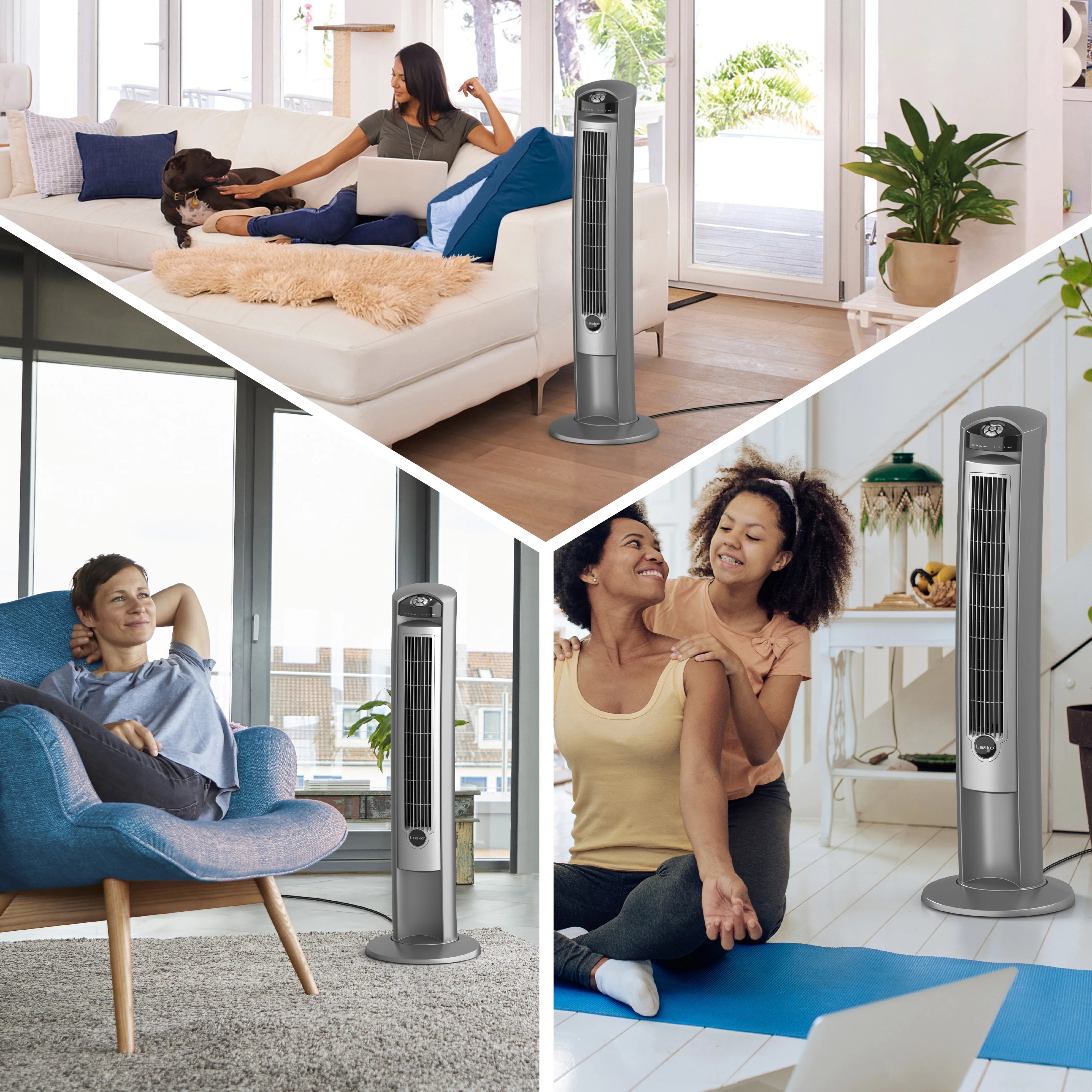 Lasko 42 Wind Curve Tower Fan with Ionizer and Remote, Gray/Woodgrain C6204