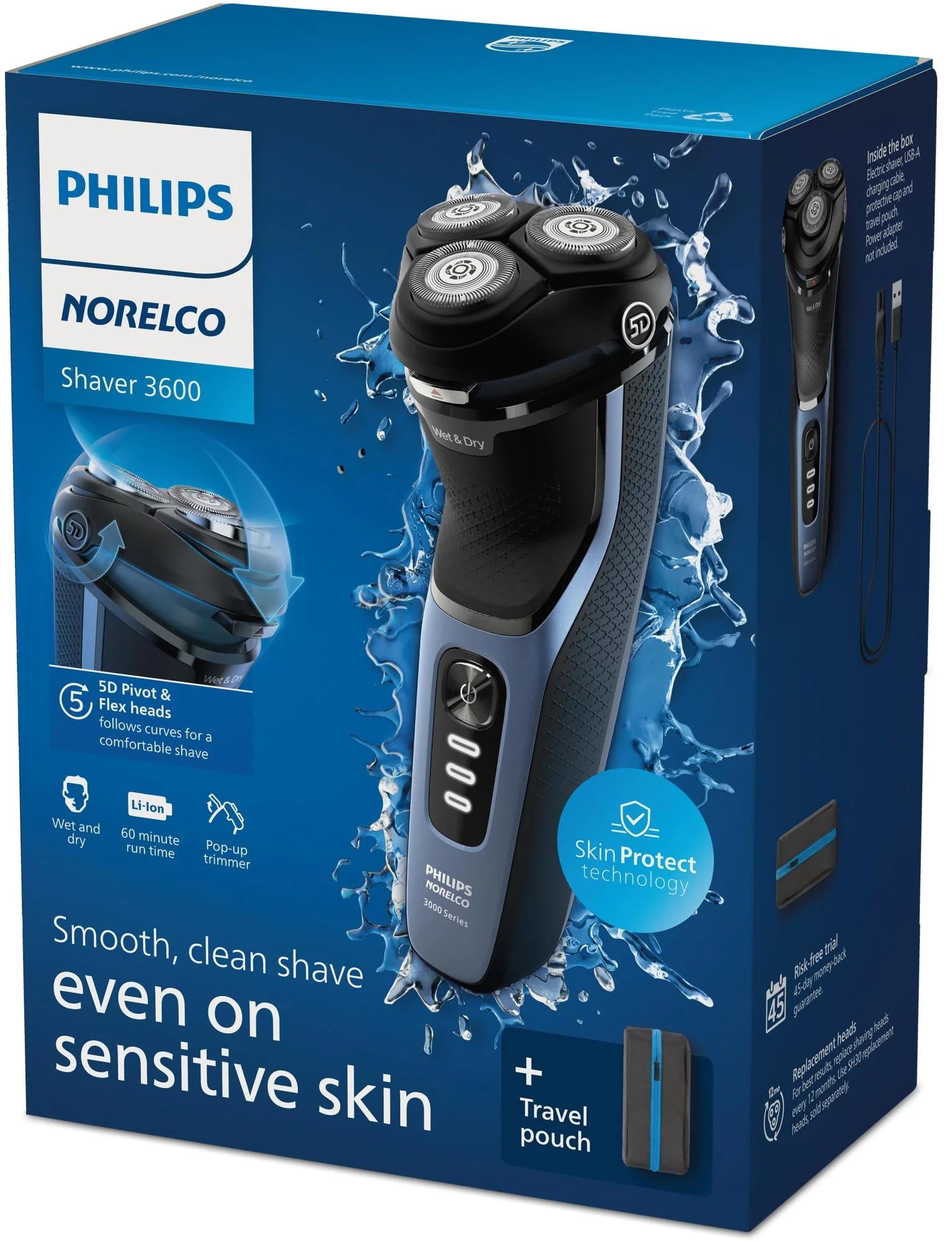 Philips Norelco Shaver 3600 Rechargeable Wet & Dry Electric Shaver with Pop-Up Trimmer G1676