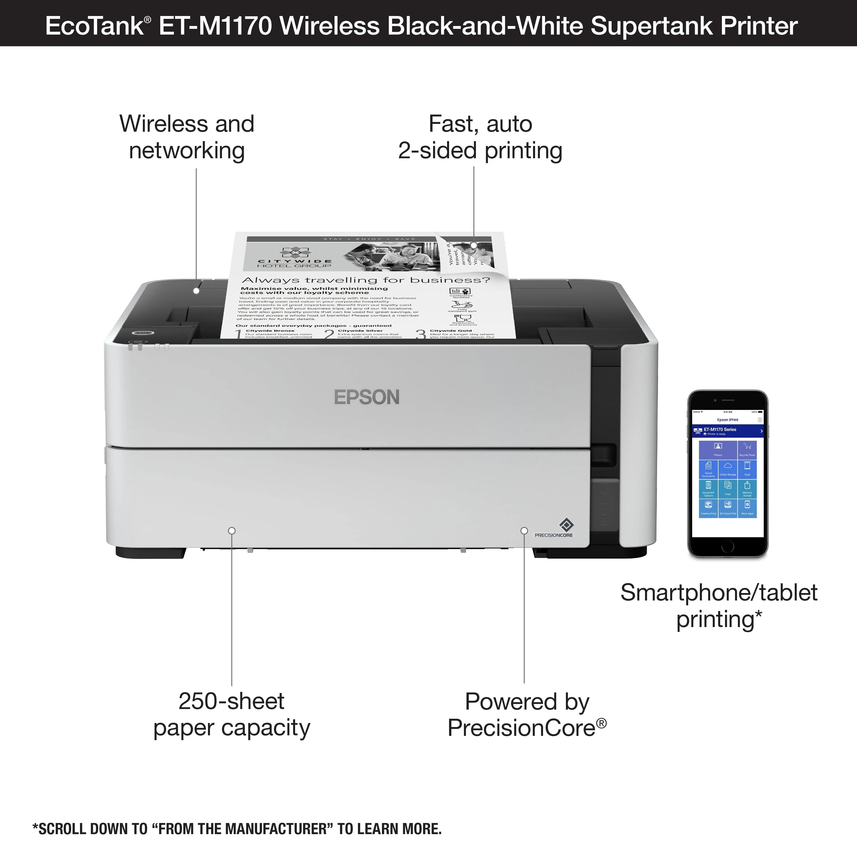 Epson EcoTank ET-M1170 Wireless Monochrome Supertank Printer Y449