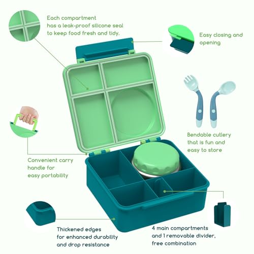 Bento Box for Kids - Leak-Proof Lunch Box with Insulated Thermos Food Jar, Blue O585527