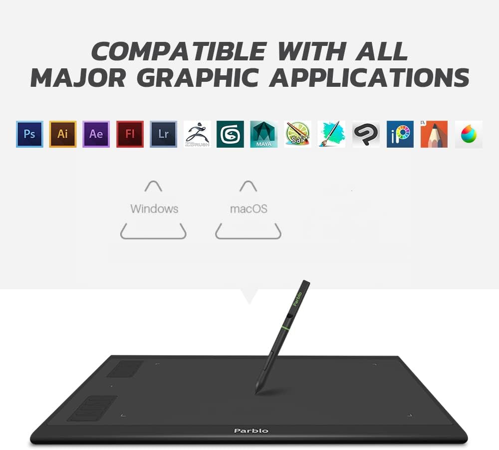 Parblo A610 V2 Graphic Drawing Tablet 10 x 6 inch with 8 Hot Keys, Battery-Free Stylus, 8192 Pressure, 2 Pack Z241232